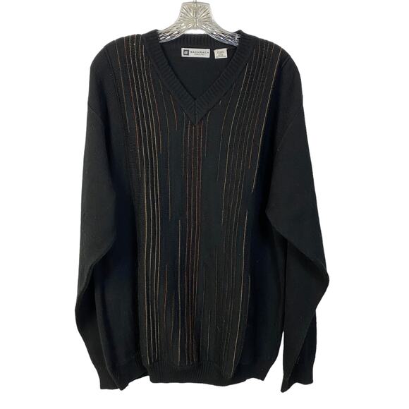 Vintage Men's BACHARACH XL Wool Acrylic Sweater Made in Italy Black V-Neck - Picture 1 of 10